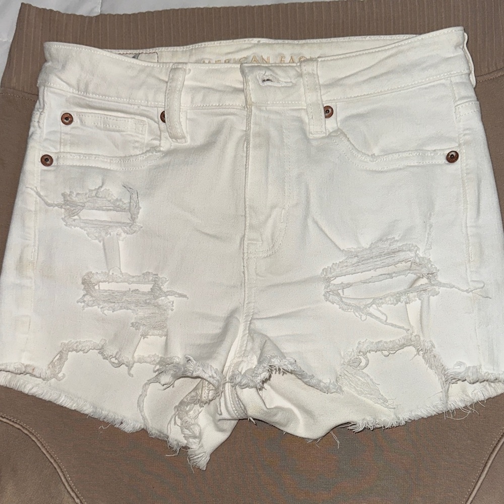 American Eagle Outfitters White Distressed Jean Shorts